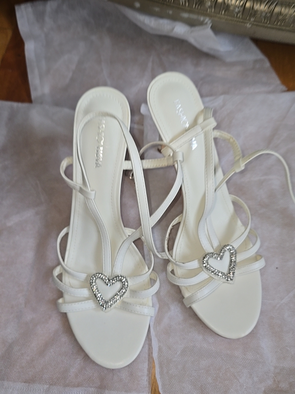 White Strappy Heart-Embellished Women's Sandals